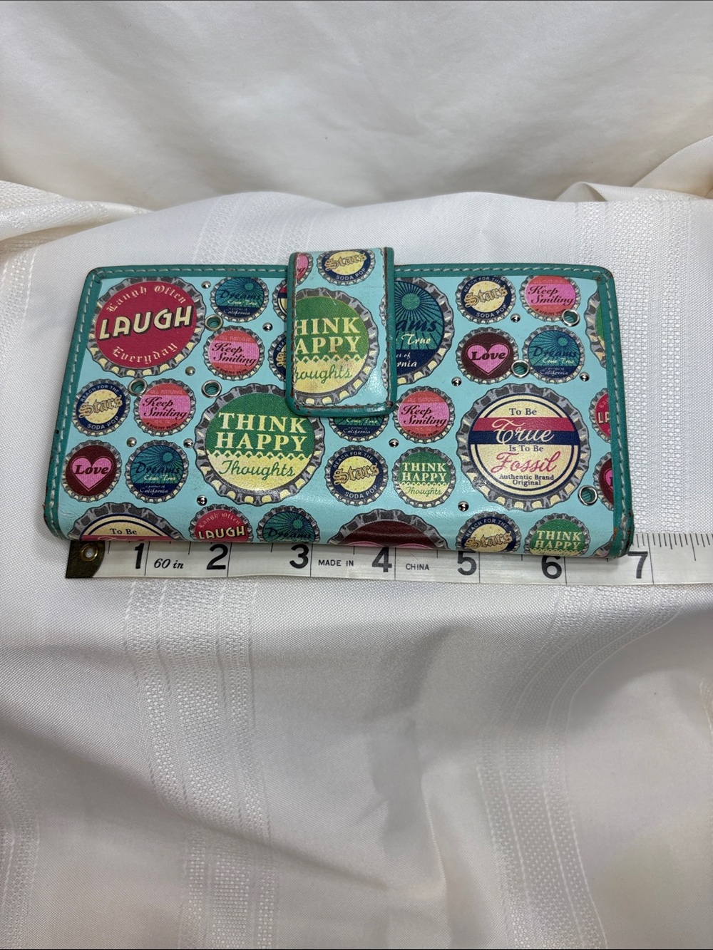 Fossil Teal Bottle Cap-Print Zip Wallet / Checkbook Cover - Picture 8 of 15